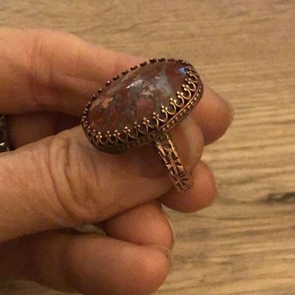 Ring, Agate and Copper Ring, Natural Stone, size 8, Handmade, Artisan, Statement - Picture 6 of 9